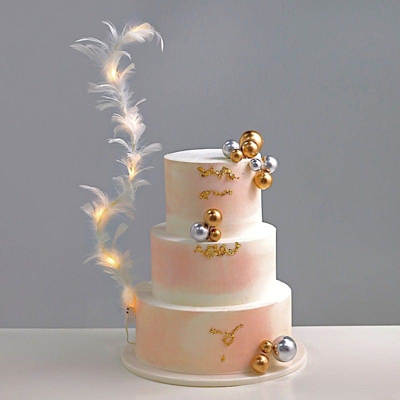 Warm White Real Feathers Adjustable Cake Topper with LED Lights – Balsa ...