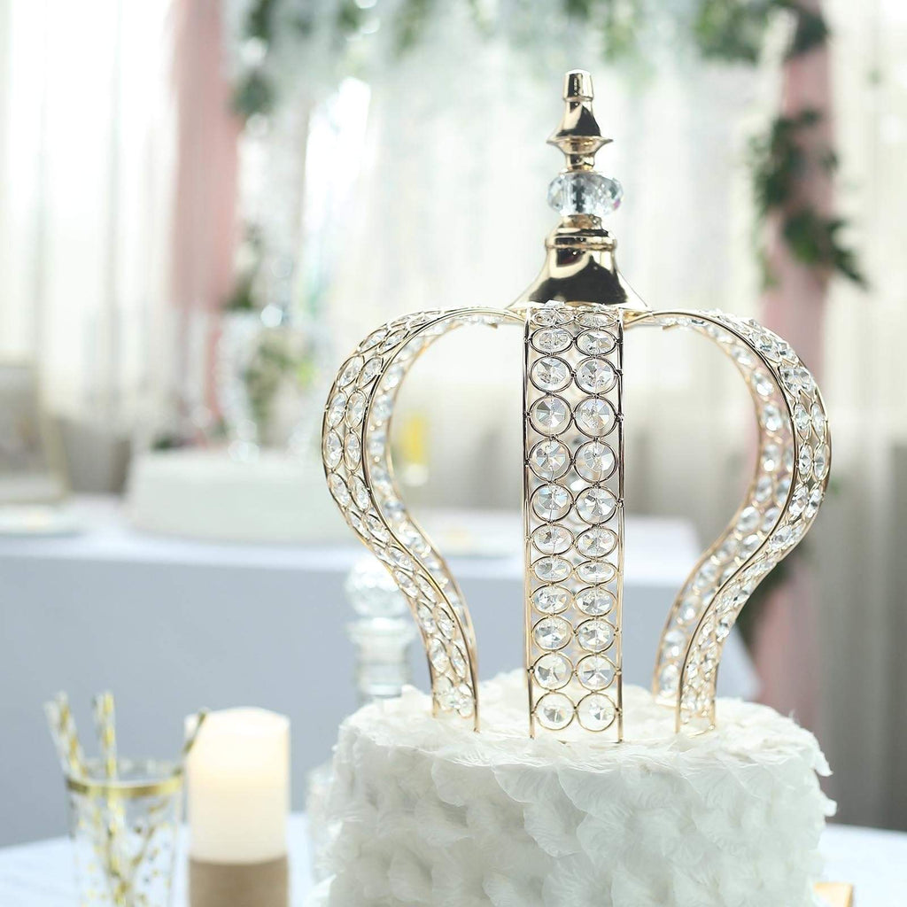 Large Silver Table Decor Decorative Crown Crystal Bead Metal Accent Piece 16 in.
