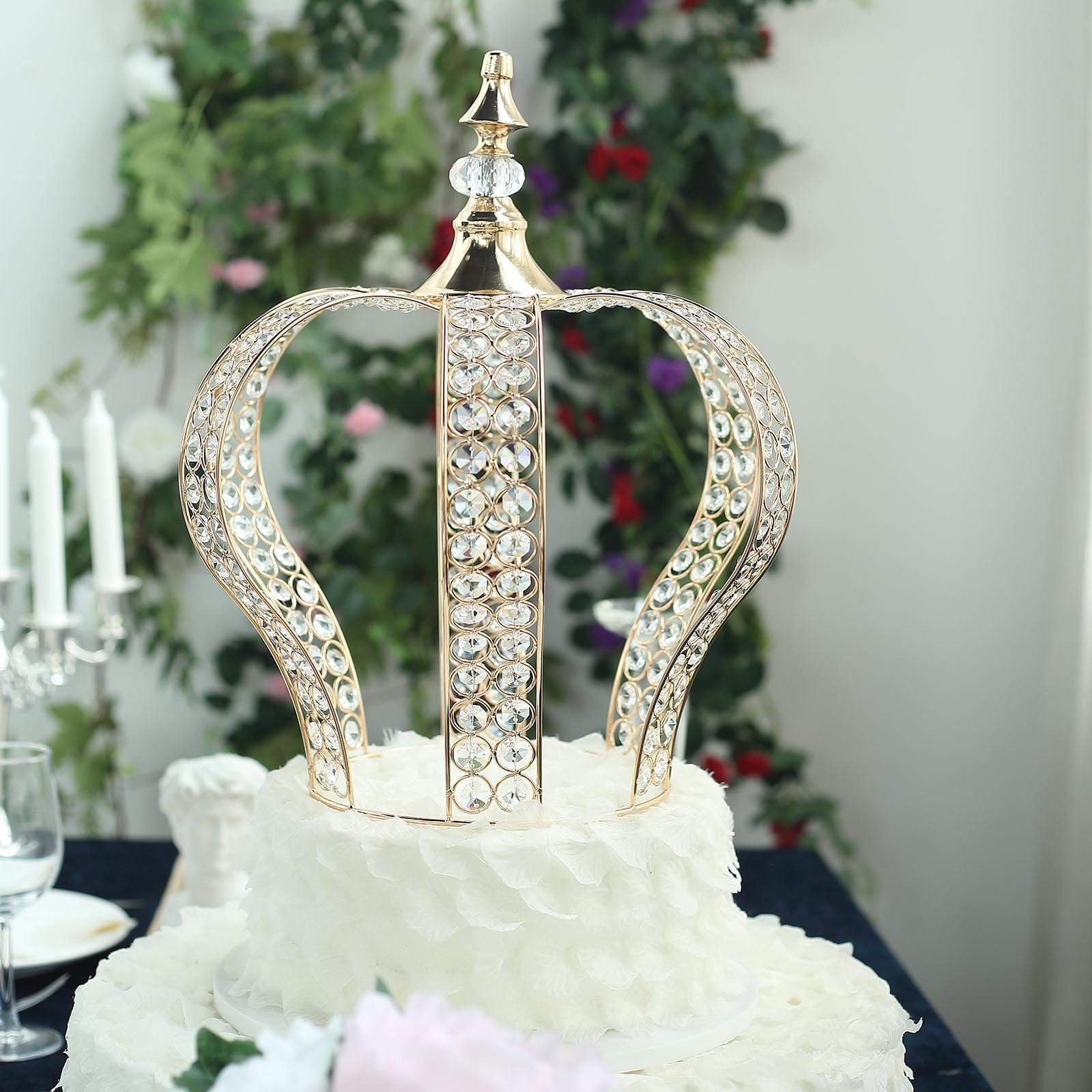 16 in tall Crystal Beaded Metal Crown Cake Topper
