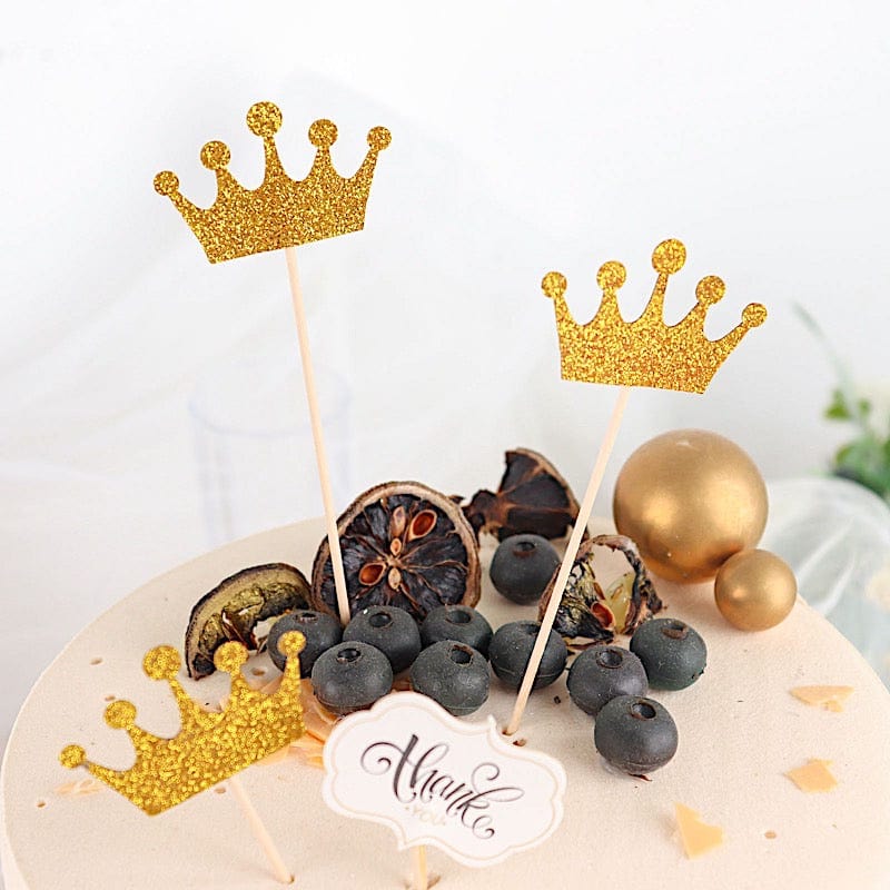 24 Gold 5 in Glittered Royal Crown Cake and Cupcake Toppers