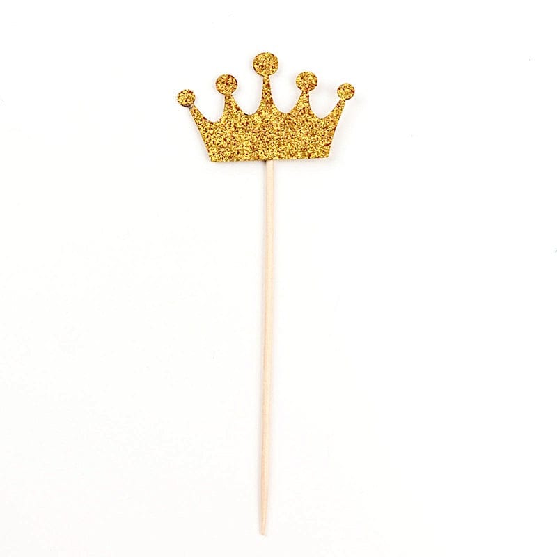 24 Gold 5 in Glittered Royal Crown Cake and Cupcake Toppers