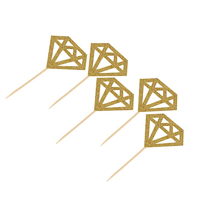 24 Gold Glittered Diamond Ring Cake and Cupcake Toppers