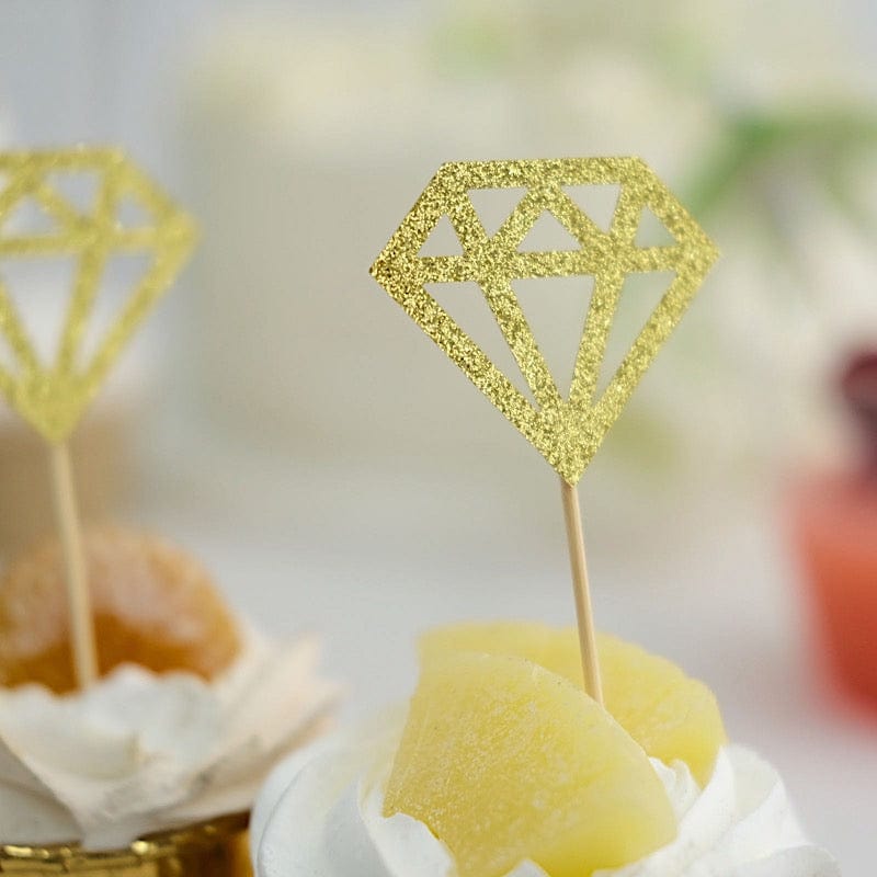 24 Gold Glittered Diamond Ring Cake and Cupcake Toppers