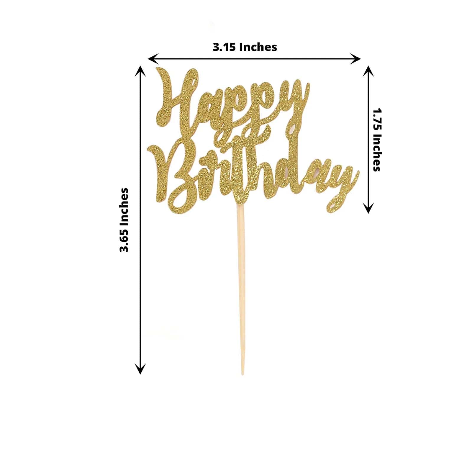24 Gold Glittered Happy Birthday Cake and Cupcake Toppers