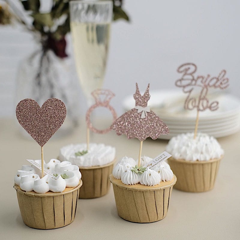 24 Rose Gold Glittered Bridal Shower Cake and Cupcake Toppers Set