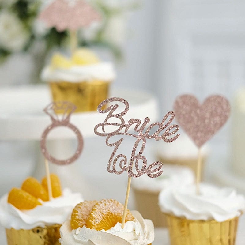 24 Rose Gold Glittered Bridal Shower Cake and Cupcake Toppers Set