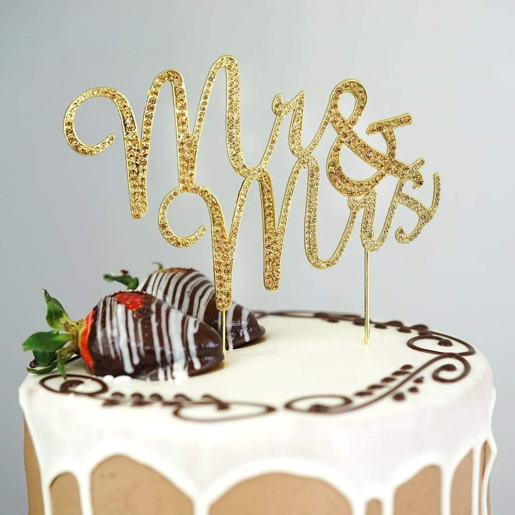 3.5" tall Gold Mr & Mrs Rhinestone Cake Topper
