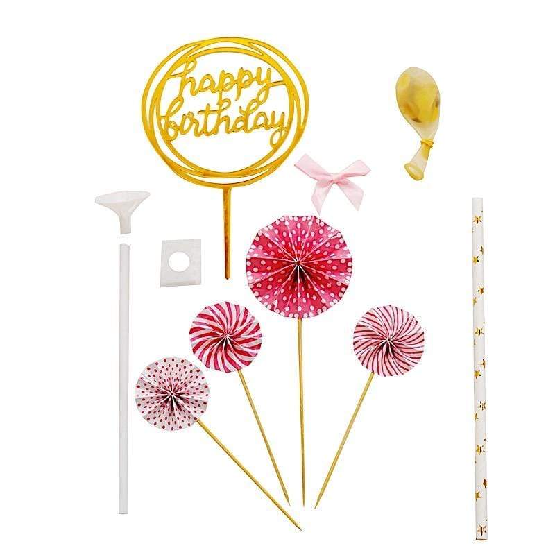 Gerich Happy Birthday Cake Topper Set Paper Fan Confetti Balloon Acrylic  Topper, Letter Love Five-pointed Star Label Gold 