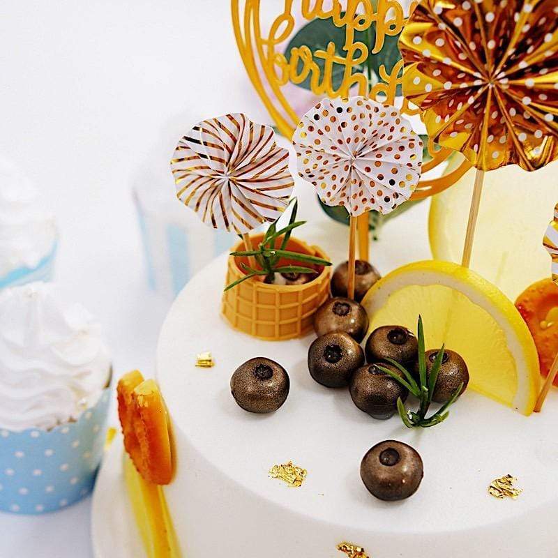 Happy Birthday Cake Topper Set with Paper Fans and Confetti Balloon