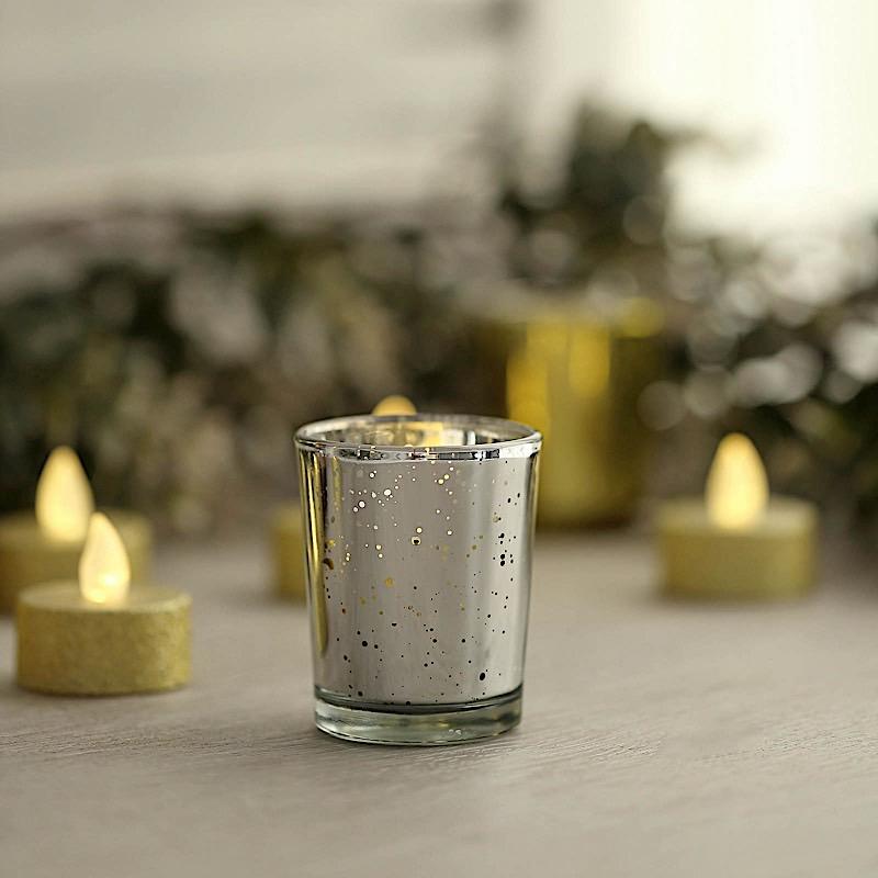 12 pcs 2 in Round Speckled Mercury Glass Votive Candle Holders