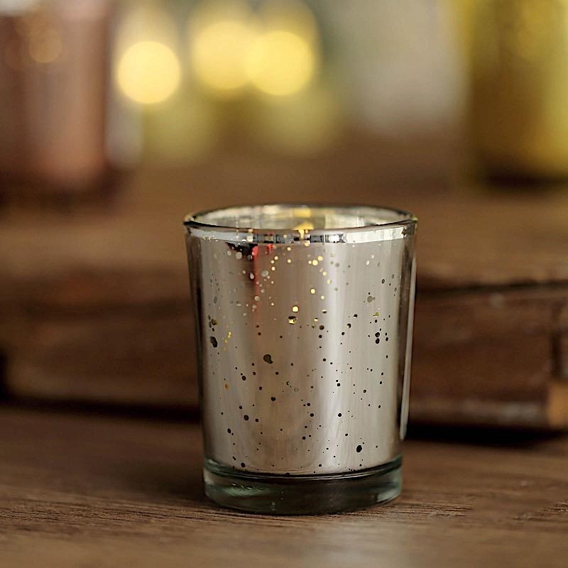 12 pcs 2 in Round Speckled Mercury Glass Votive Candle Holders