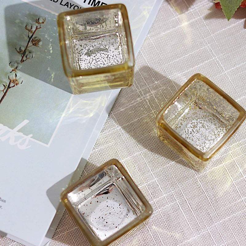 12 pcs 2 in Square Speckled Mercury Glass Votive Candle Holders