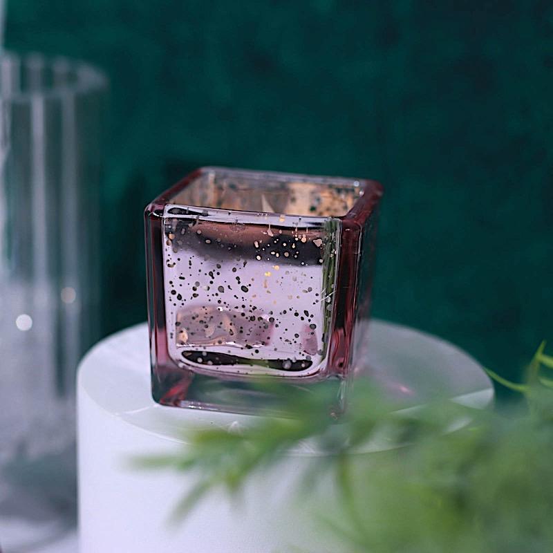 12 pcs 2 in Square Speckled Mercury Glass Votive Candle Holders