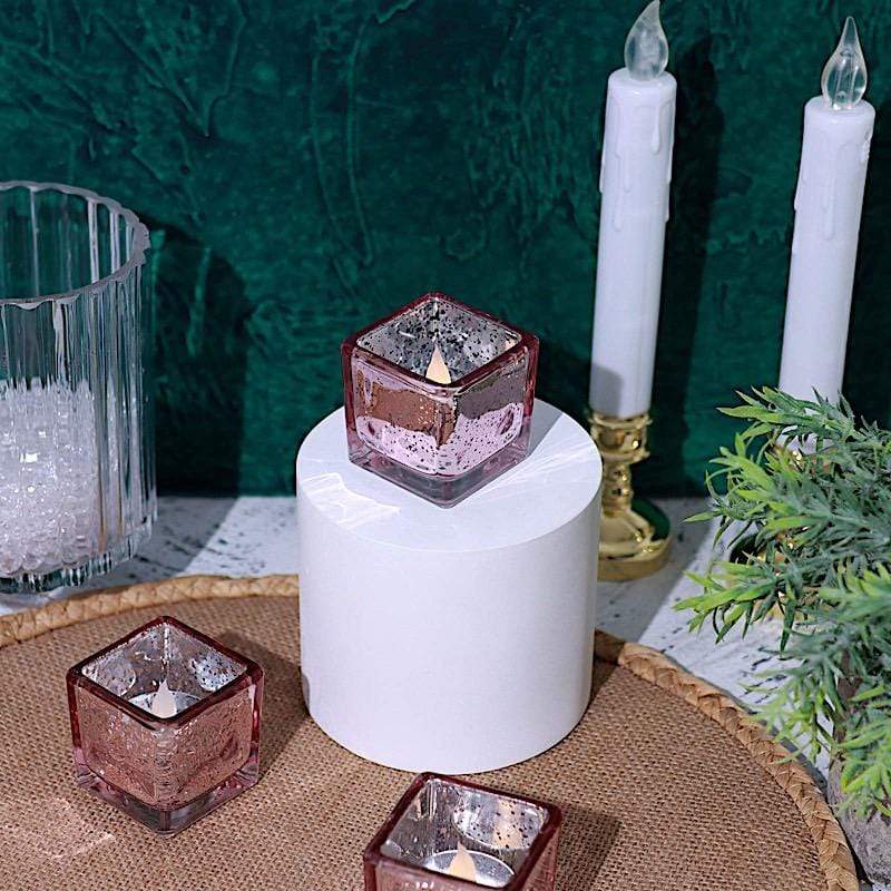 12 pcs 2 in Square Speckled Mercury Glass Votive Candle Holders