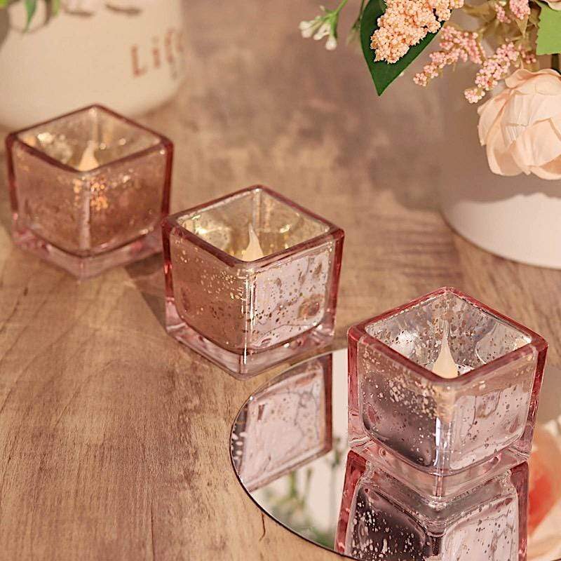12 pcs 2 in Square Speckled Mercury Glass Votive Candle Holders
