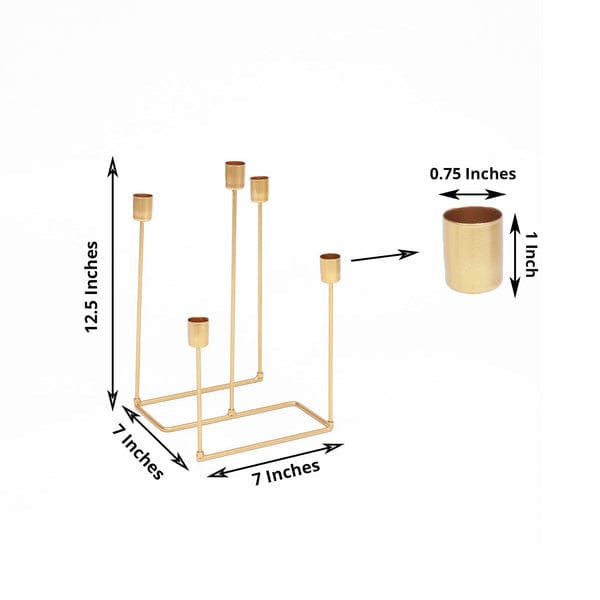 12 in tall Gold 5 Arm Geometric Metal Candelabra Taper Candle Holder