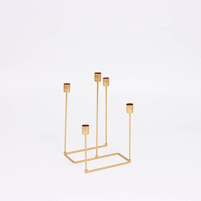 12 in tall Gold 5 Arm Geometric Metal Candelabra Taper Candle Holder
