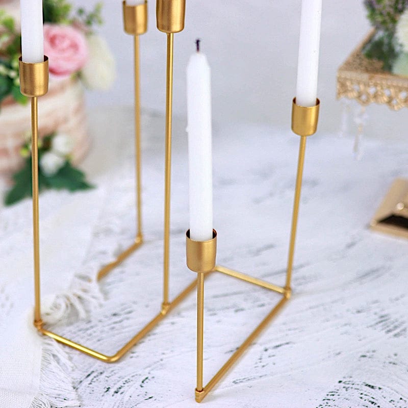 12 in tall Gold 5 Arm Geometric Metal Candelabra Taper Candle Holder