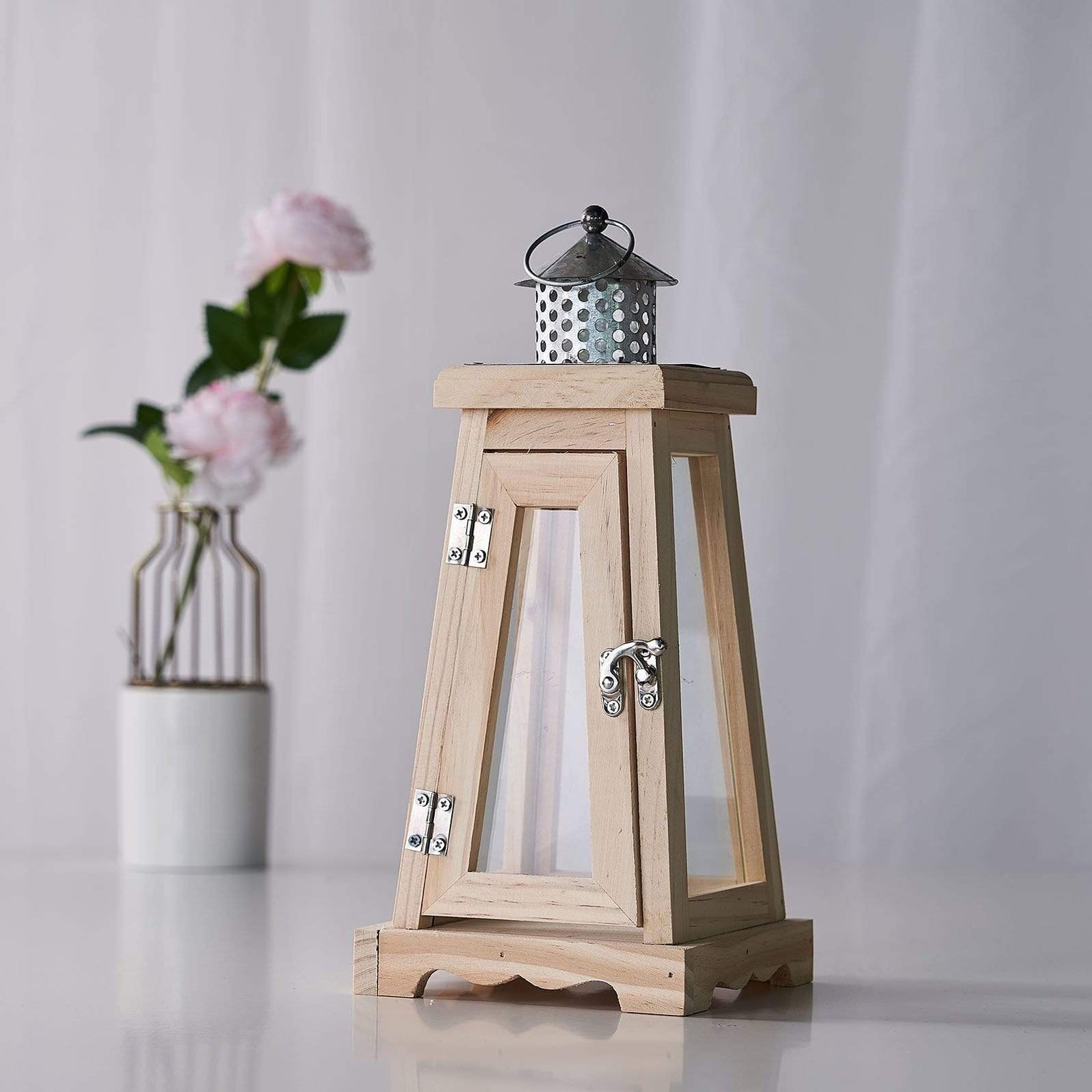 14 in tall Natural Wood Lantern Votive Candle Holder Balsa Circle, LLC