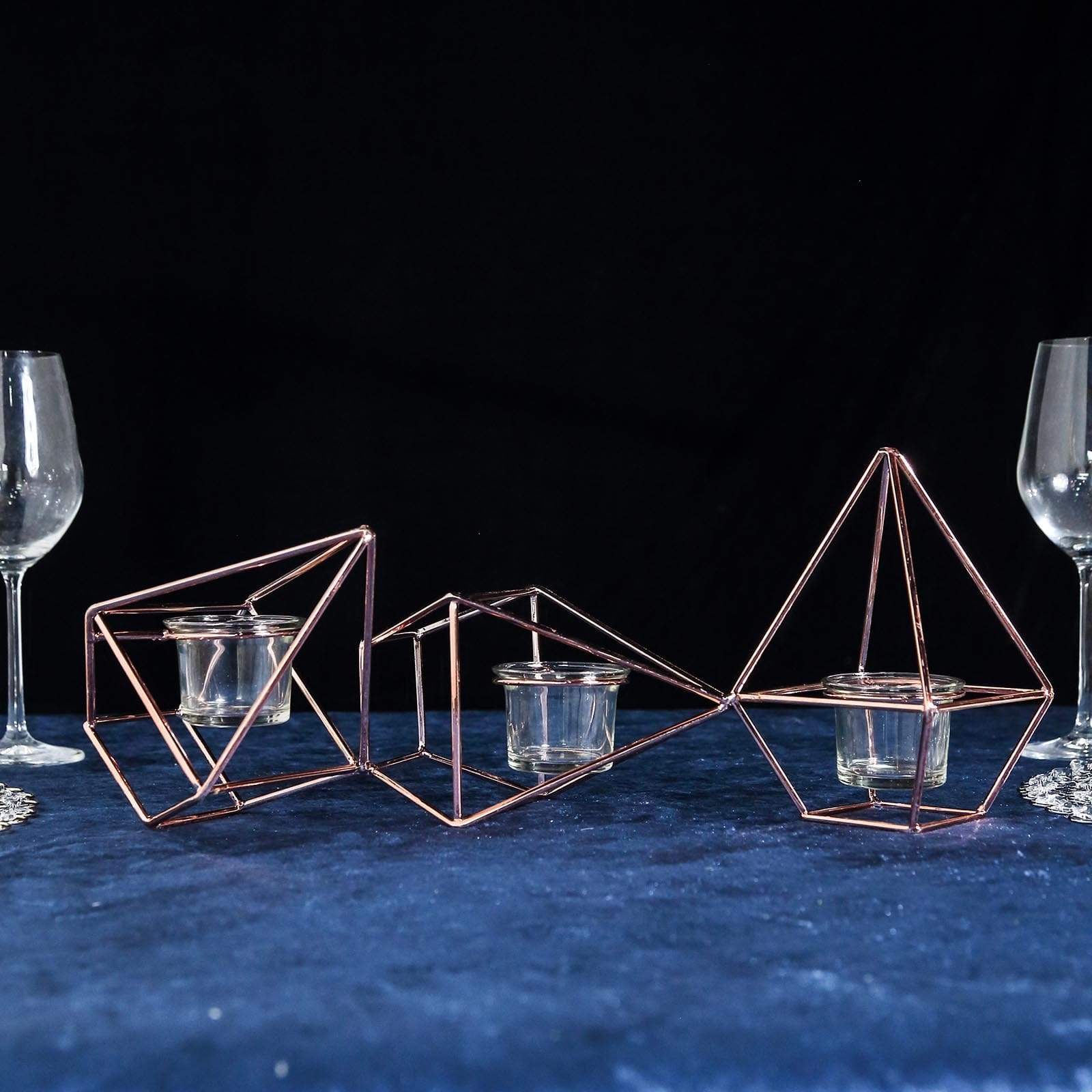 16.5 in long Jointed Geometric Stand with Tealight Votive Glass Candle Holders