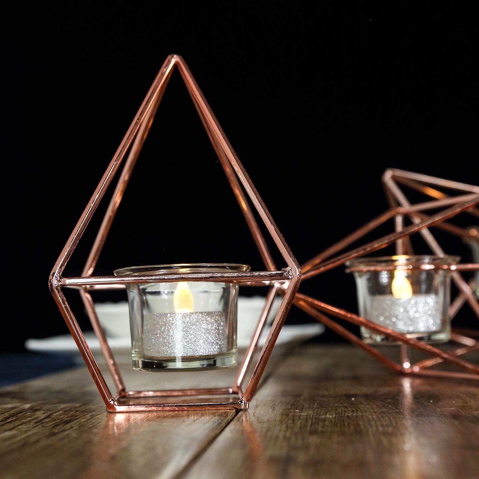 16.5 in long Jointed Geometric Stand with Tealight Votive Glass Candle Holders