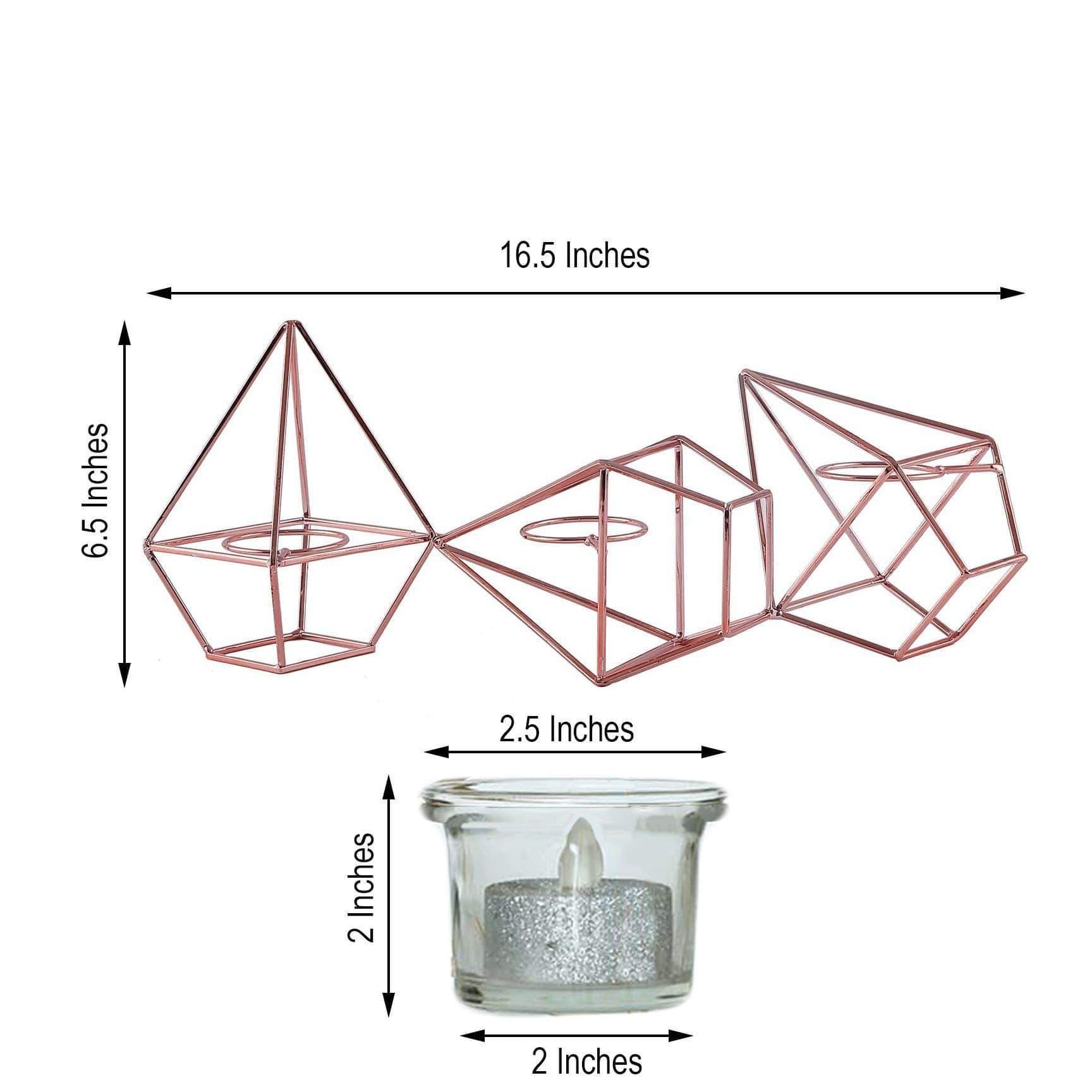 16.5 in long Jointed Geometric Stand with Tealight Votive Glass Candle Holders