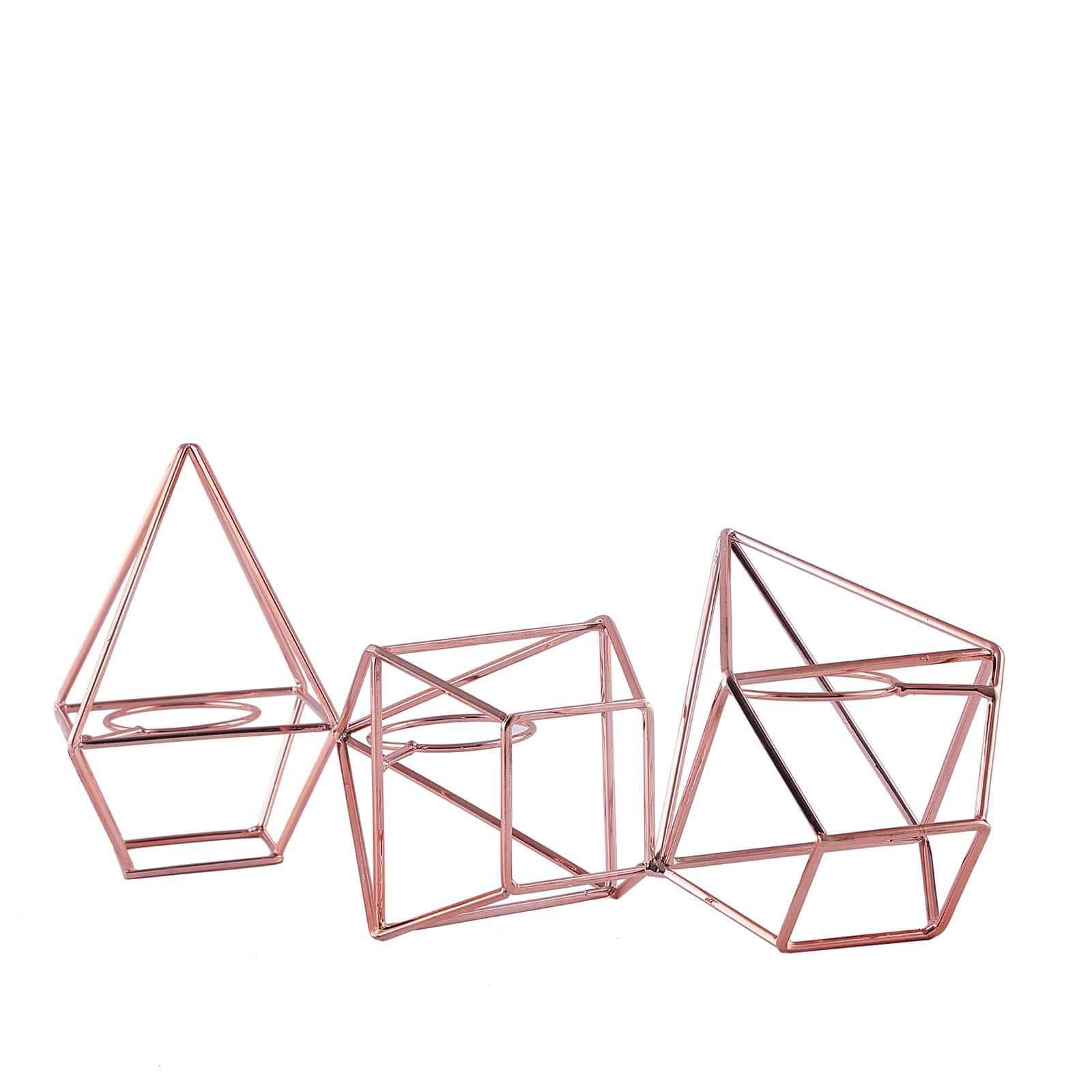 16.5 in long Jointed Geometric Stand with Tealight Votive Glass Candle Holders