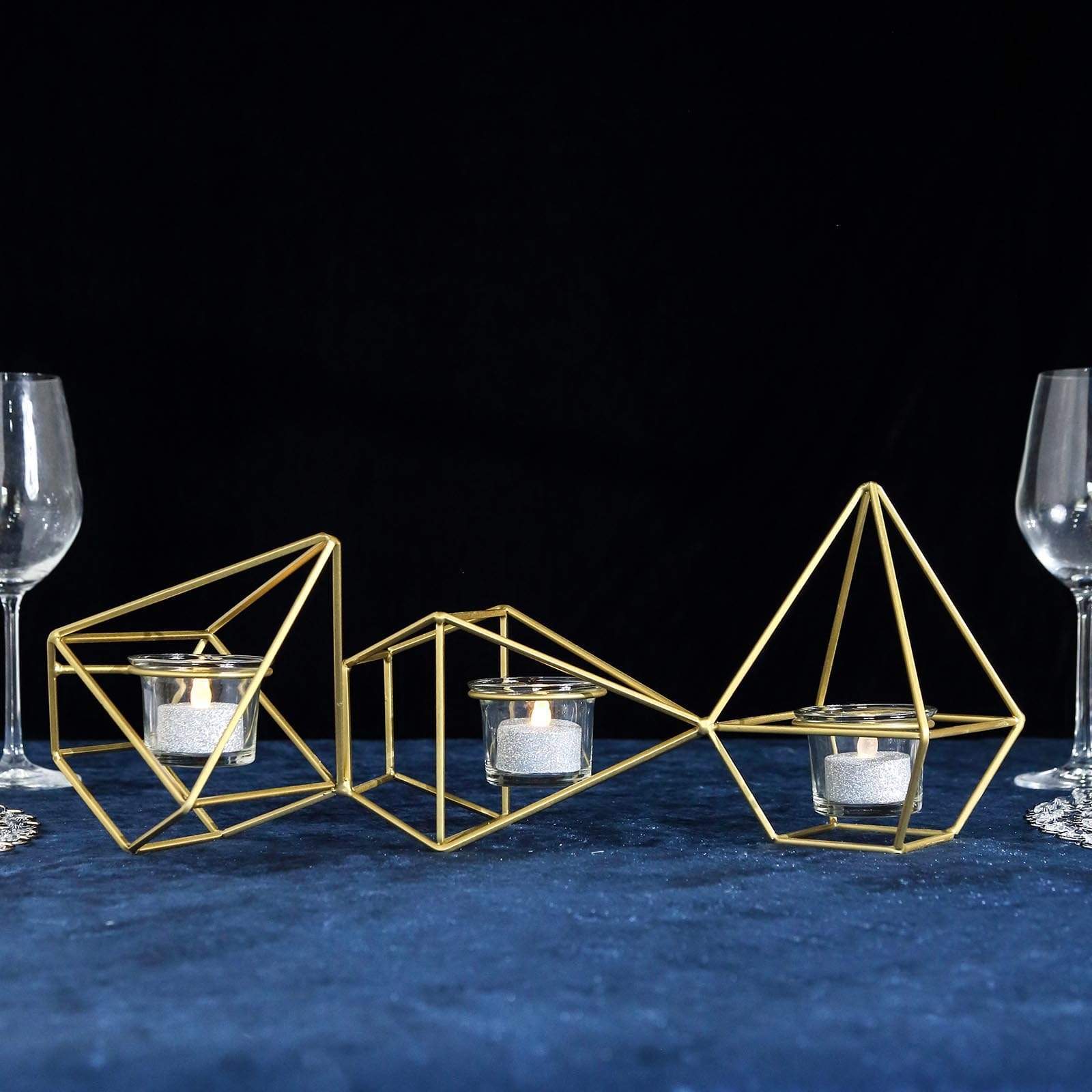 16.5 in long Jointed Geometric Stand with Tealight Votive Glass Candle Holders