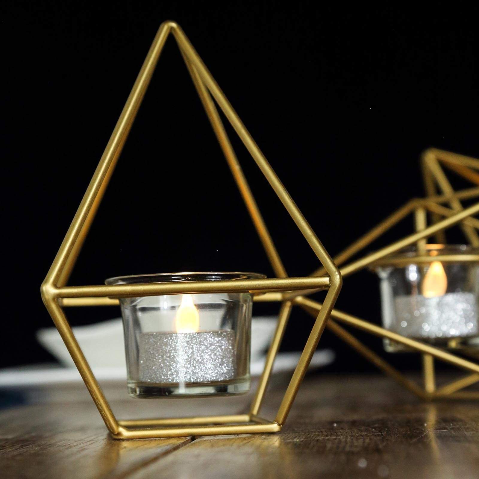 16.5 in long Jointed Geometric Stand with Tealight Votive Glass Candle Holders