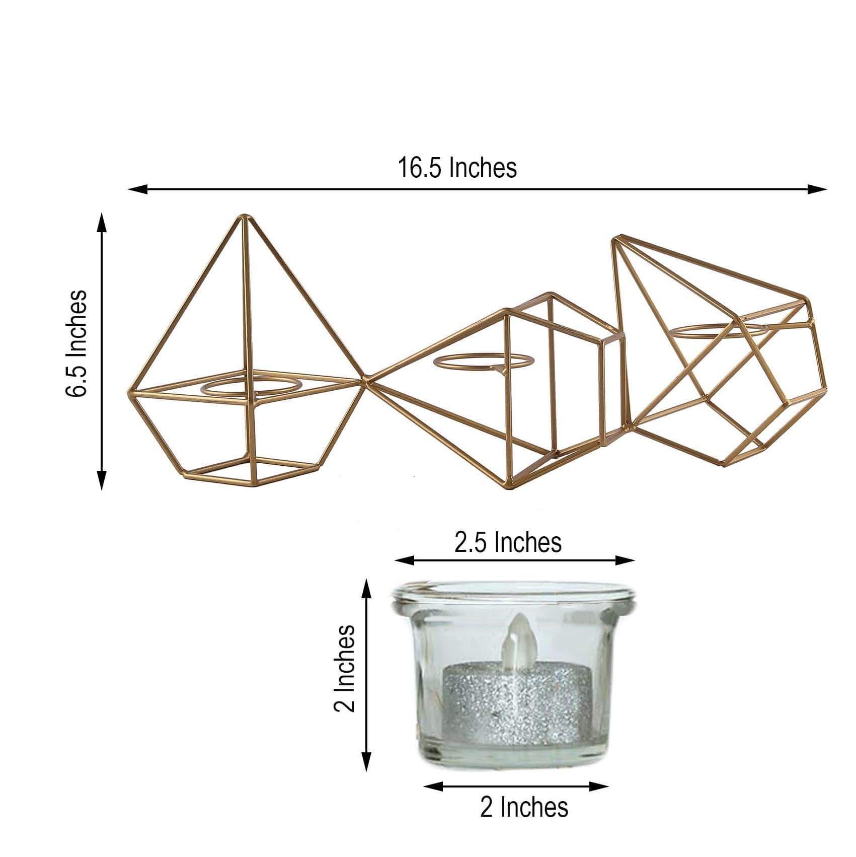 16.5 in long Jointed Geometric Stand with Tealight Votive Glass Candle Holders