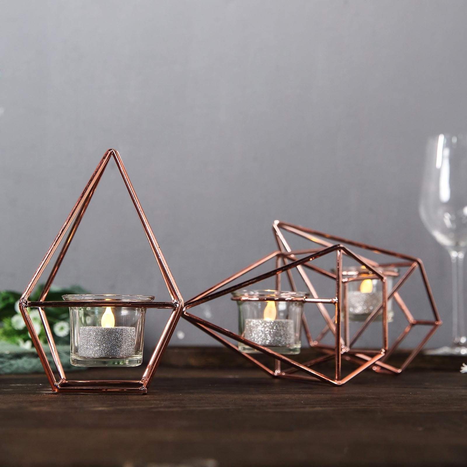 16.5 in long Jointed Geometric Stand with Tealight Votive Glass Candle Holders