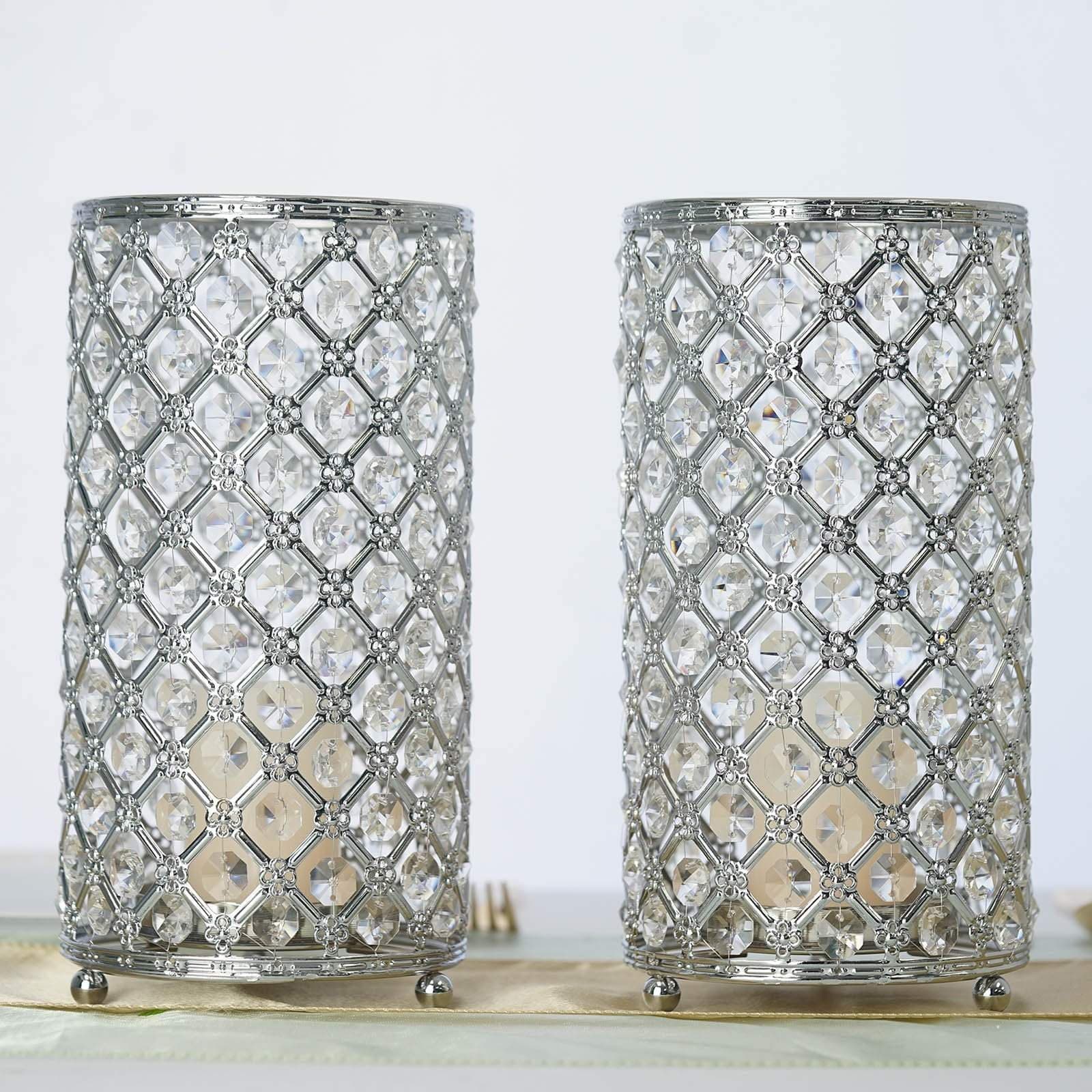 2 Crystal Beaded 9 in tall Metal Candle Holders Wedding Centerpieces