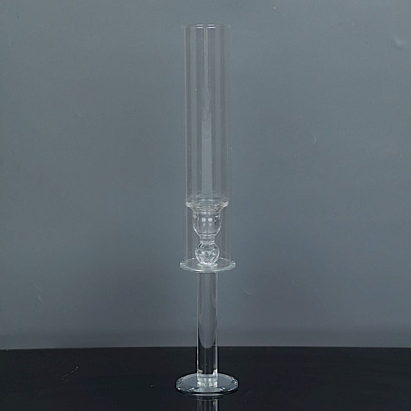 2 Crystal Clear Glass Hurricane Taper Candle Holders with Cylinder Shades
