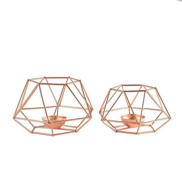 2 Geometric Metal Hexagon Flower Vases Tealight Candle Holders