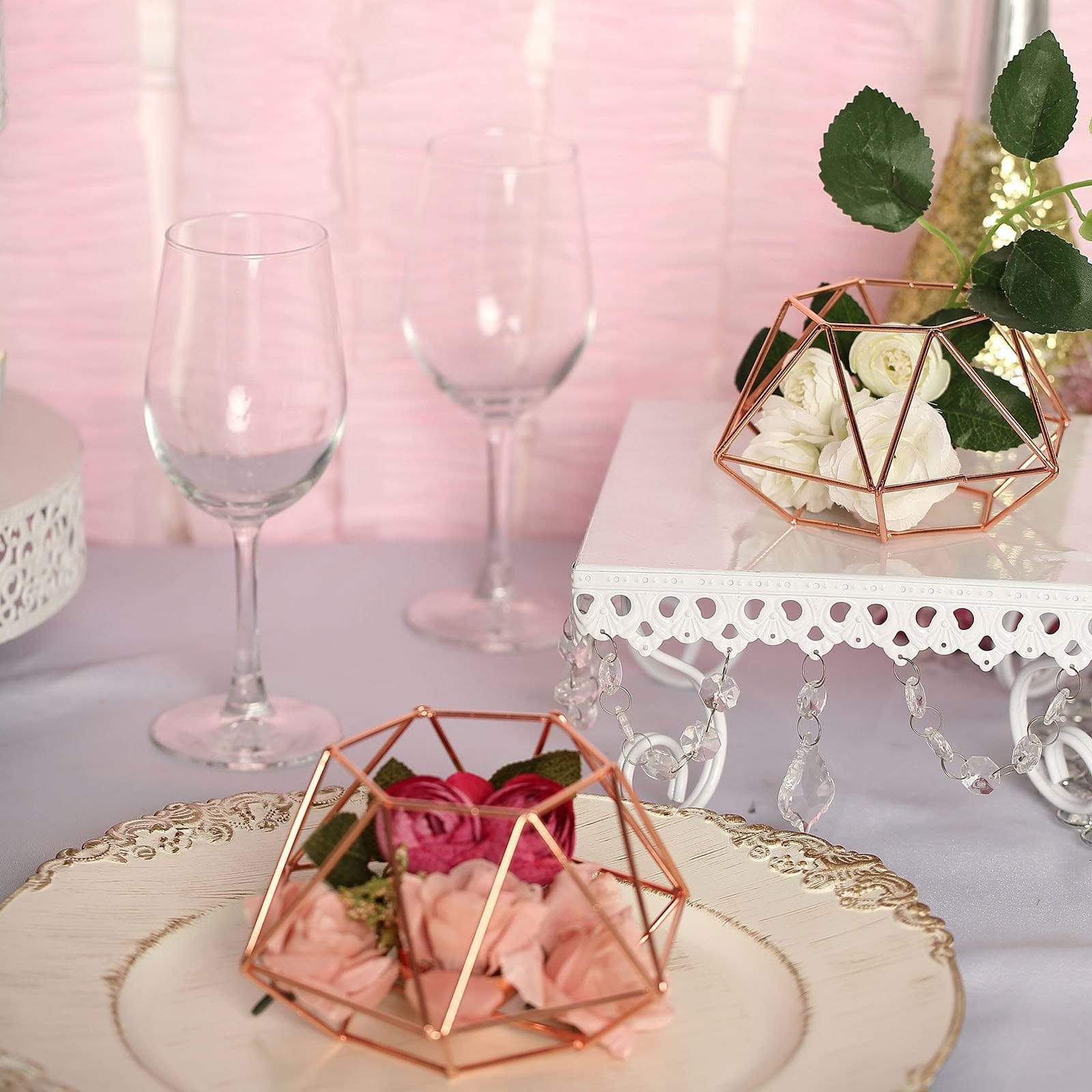 2 Geometric Metal Hexagon Flower Vases Tealight Candle Holders