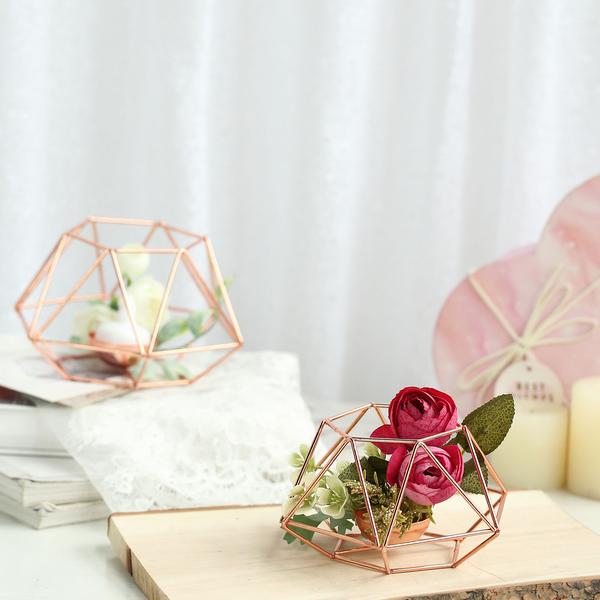 2 Geometric Metal Hexagon Flower Vases Tealight Candle Holders