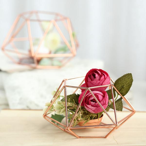 2 Geometric Metal Hexagon Flower Vases Tealight Candle Holders