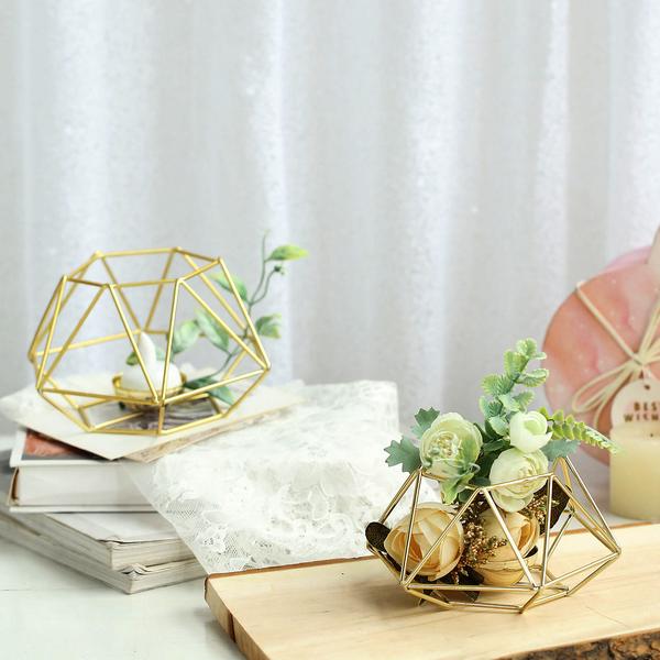 2 Geometric Metal Hexagon Flower Vases Tealight Candle Holders