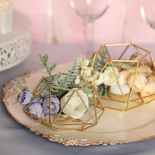 2 Geometric Metal Hexagon Flower Vases Tealight Candle Holders