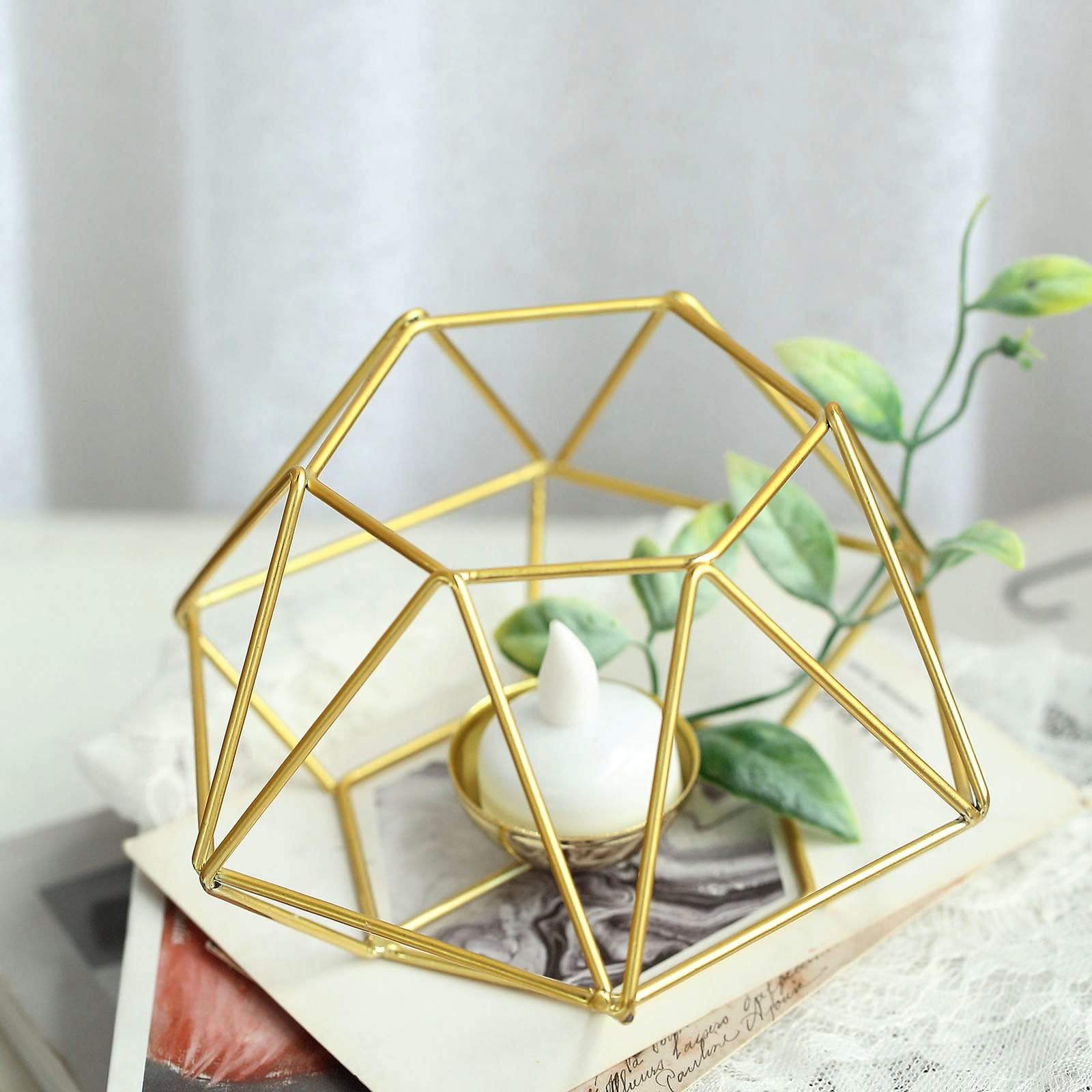 2 Geometric Metal Hexagon Flower Vases Tealight Candle Holders