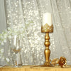 2 Gold 14 in tall Metal with Lacy Trim Glass Candle Holders Centerpieces