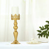 2 Gold 14 in tall Metal with Lacy Trim Glass Candle Holders Centerpieces