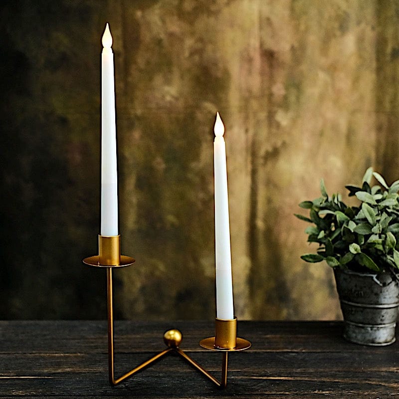 2 Gold 2 arm Metal Geometric Candelabra Taper Candle Holders with V-shaped Base