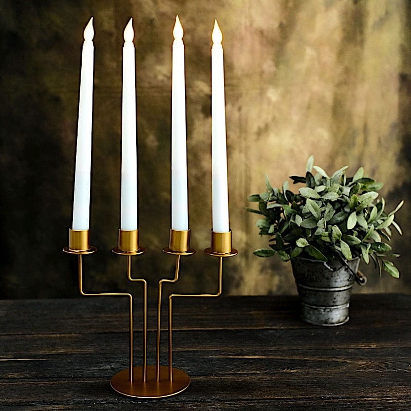 2 Gold 4 arm Metal Geometric Candelabra Taper Candle Holders