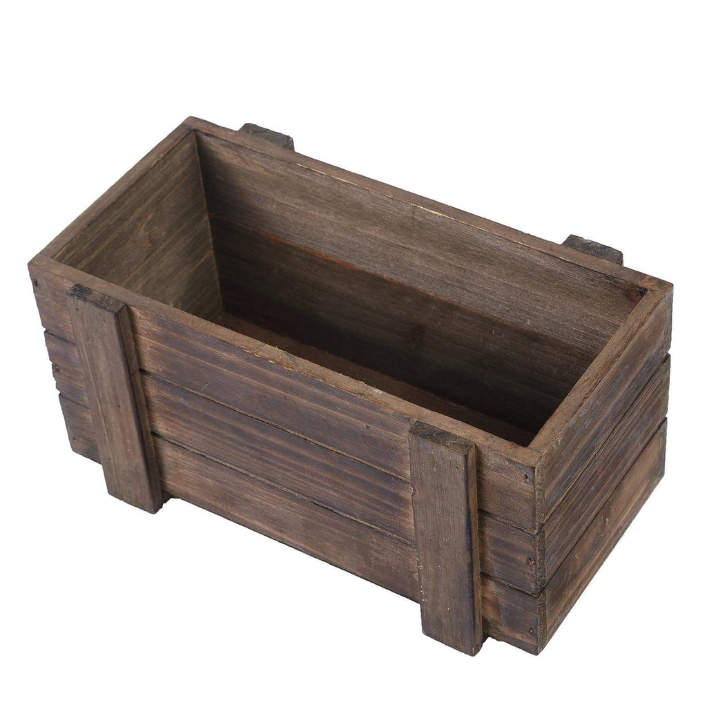 2 pcs 10x5 in Dark Brown Wood Rustic Rectangular Boxes Planter Holders Centerpieces