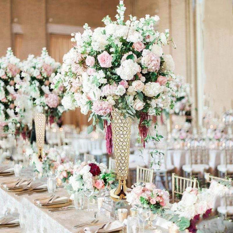 2 pcs 22 in tall Faux Crystal Beaded Trumpet Vases Wedding Centerpieces