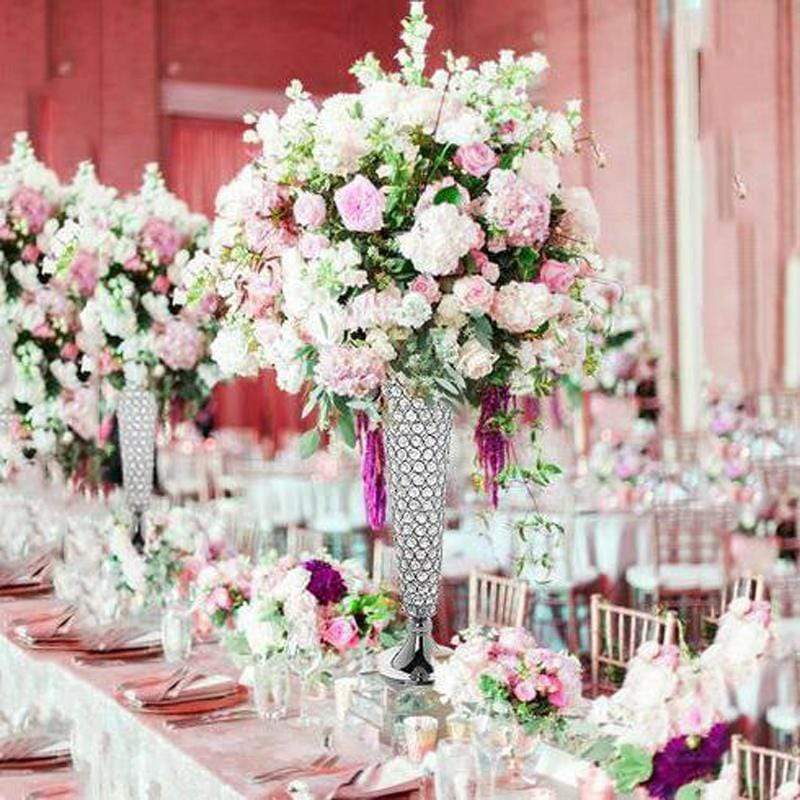 2 pcs 22 in tall Faux Crystal Beaded Trumpet Vases Wedding Centerpieces