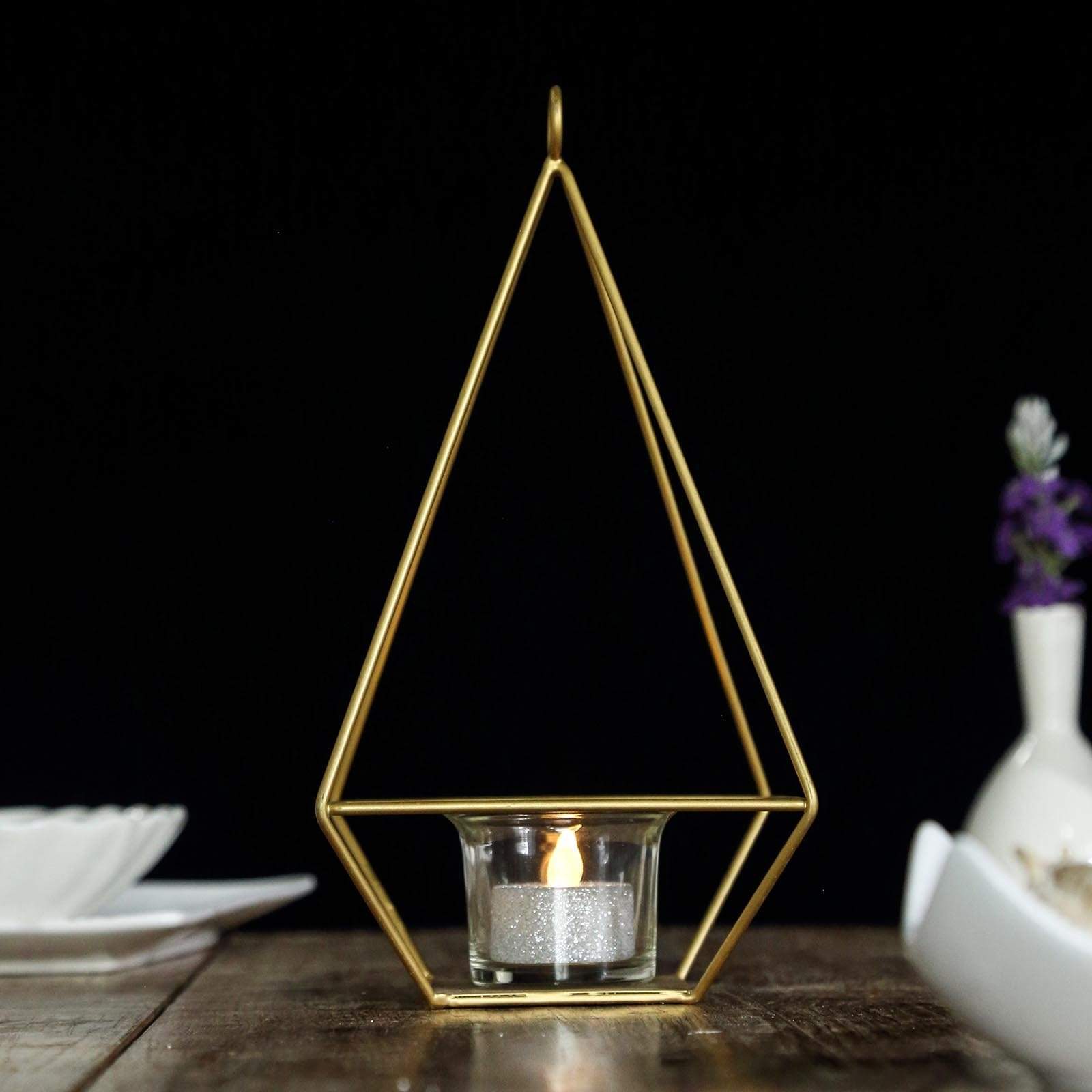 2 pcs 9.5 in tall Geometric Hanging Candle Holders Centerpieces