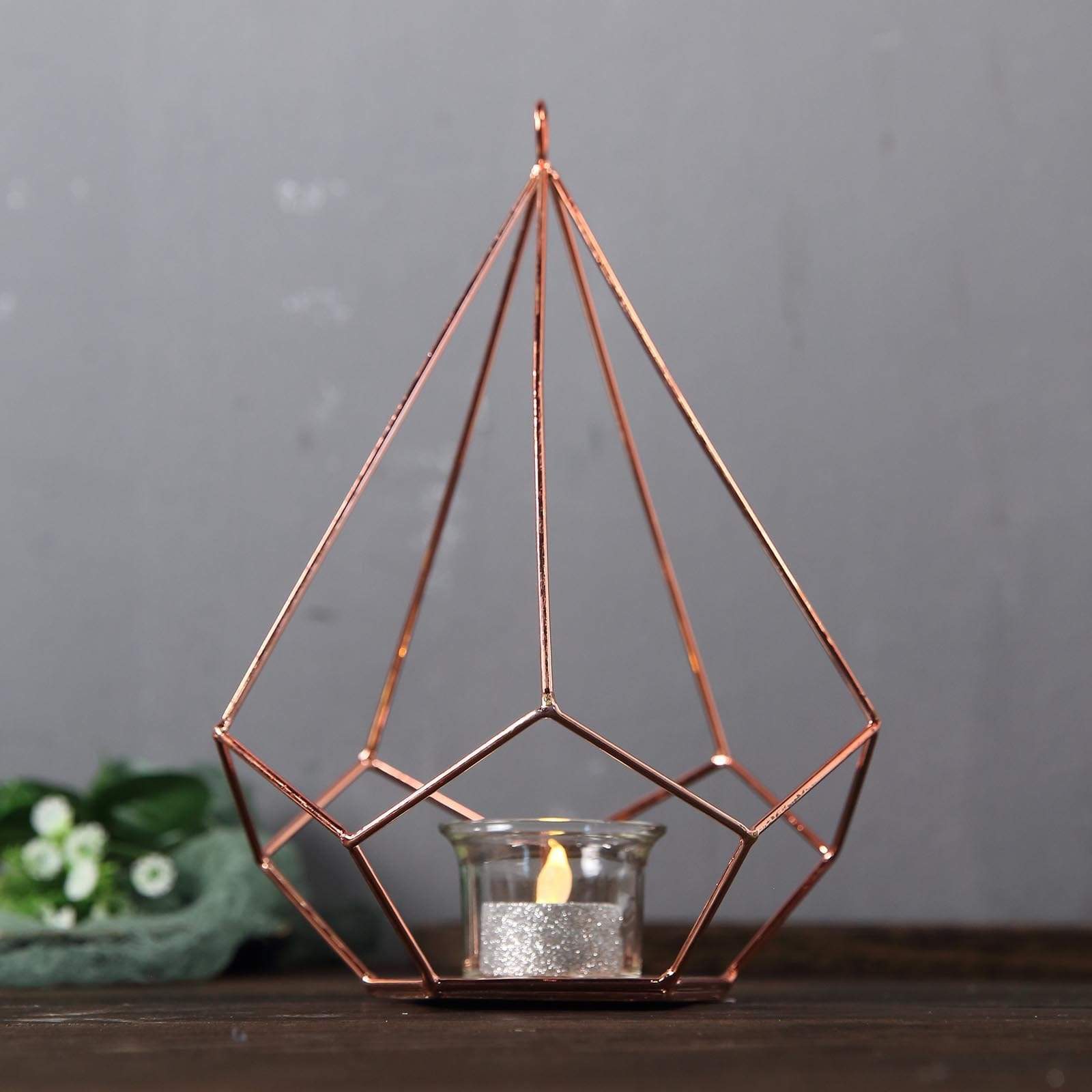 2 pcs 9 in tall Geometric Pentagon Hanging Candle Holders Centerpieces