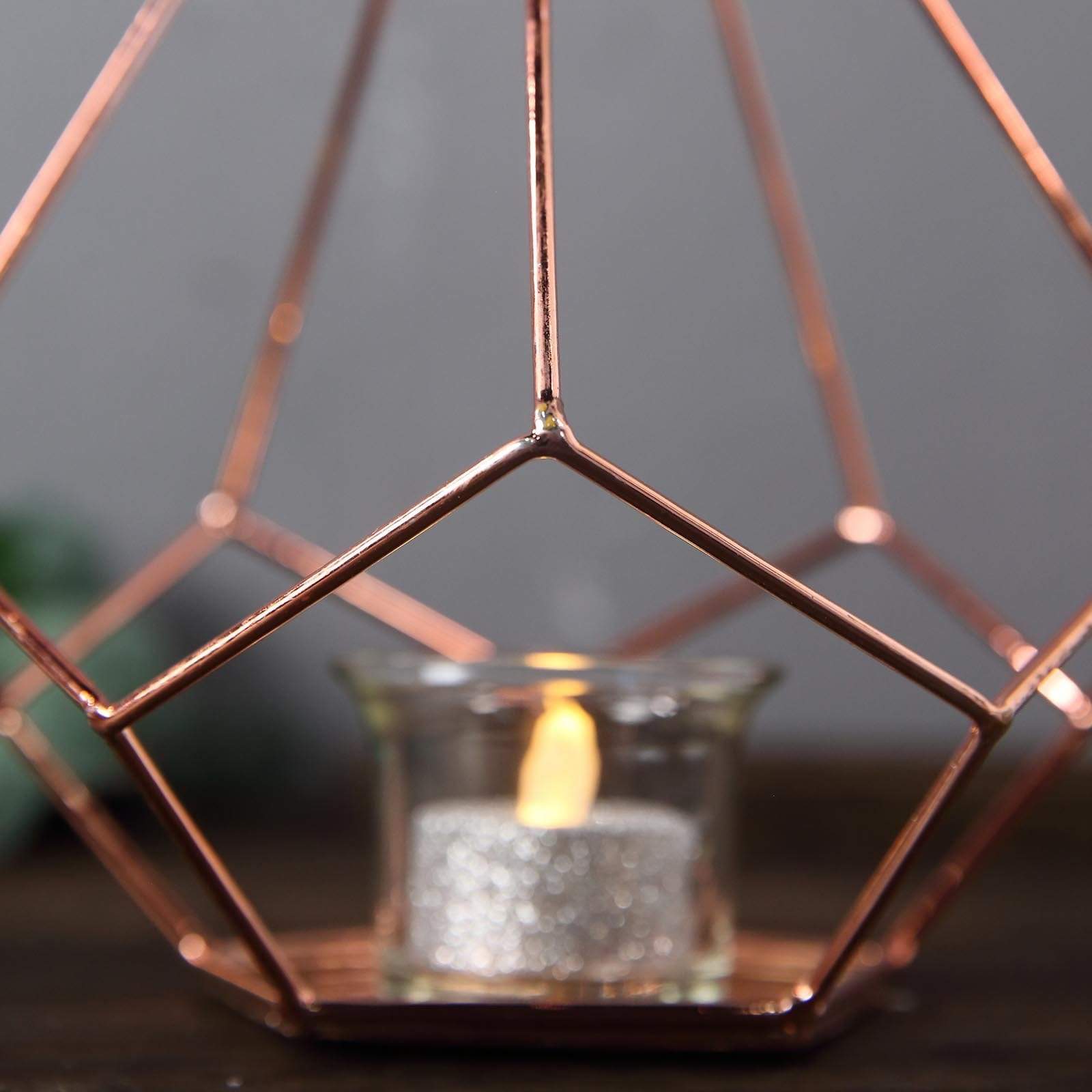 2 pcs 9 in tall Geometric Pentagon Hanging Candle Holders Centerpieces